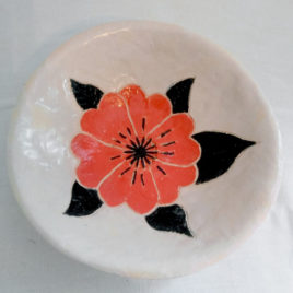 Vide poche blanc, motif coquelicot rouge et noir